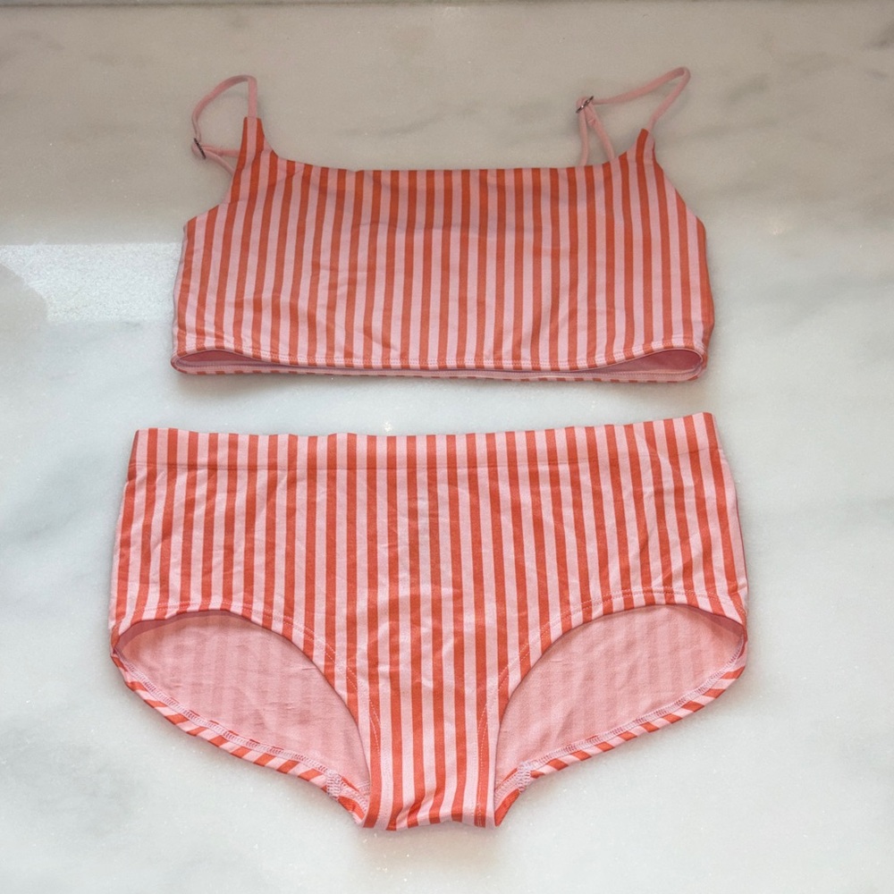 Anthropologie Coral & Pink Striped Two-Piece Panty Set - Picture 1 of 6